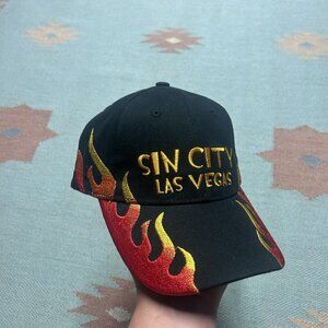 Vintage Strapback hat cap sin city Las Vegas flames fire y2k skater black